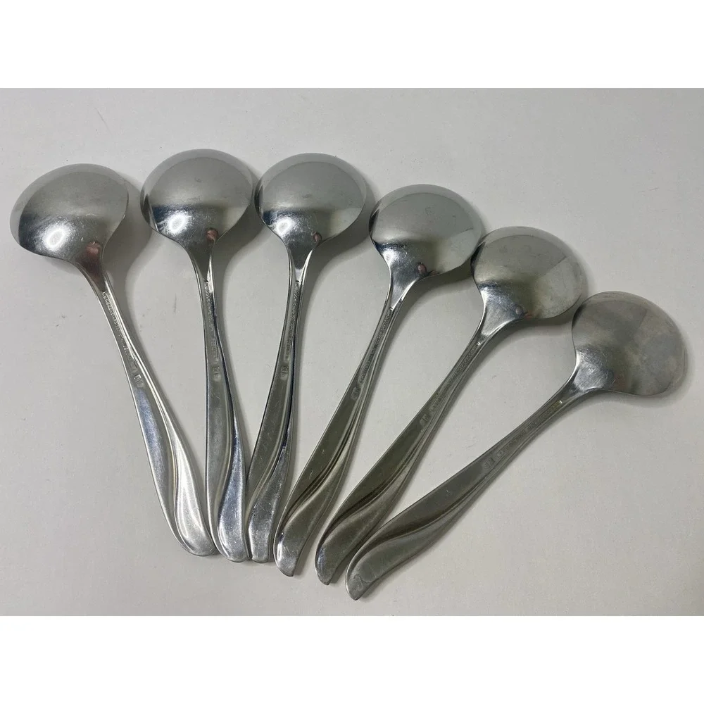 International Silver Rogers Impression Round Gumbo Soup Spoon Lot 6 Replacements